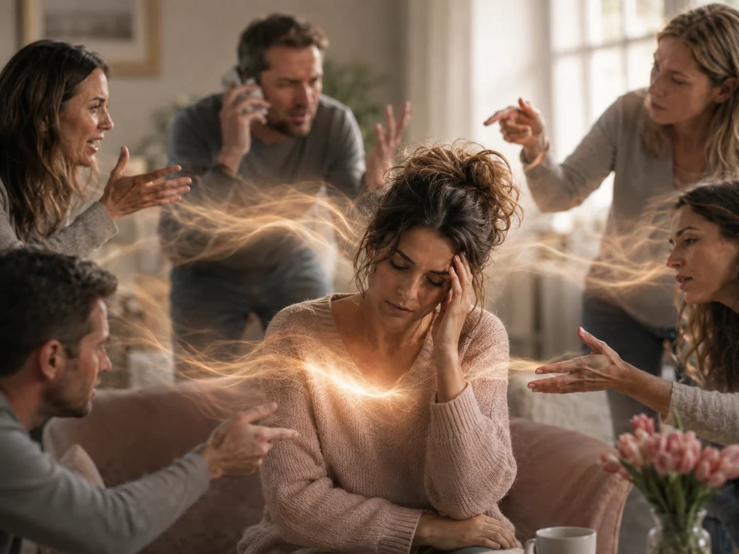 Kvinna som hanterar energitjuvar och behåller sitt inre lugn
