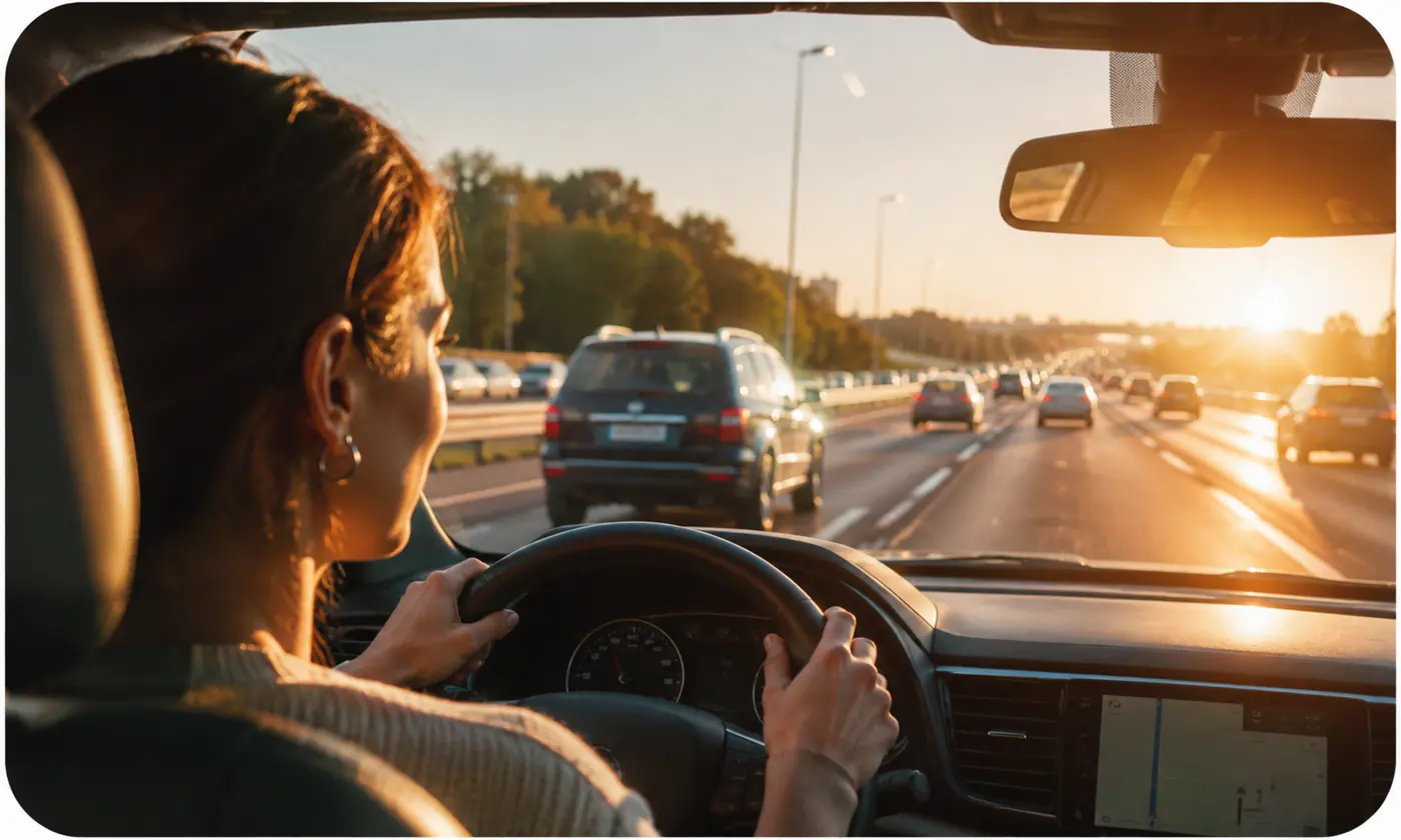 Bilförare som möter trafik med lugn och fokus